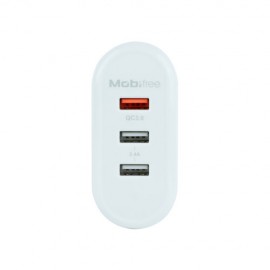 CARGADOR MOBIFREE UPFREE P/PARED USB 1 SALIDA 3A, 2 SALIDAS 2.4A BLANCO, MB-923378