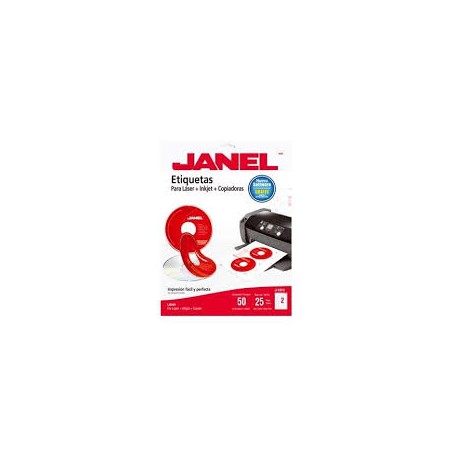 ETIQUETA BLANCA JANEL PARA CD/DVD 117MM PAQUETE C/25 HOJAS