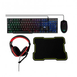 KIT GAMER YEYIAN HYDRA 4 EN, TECLADO, RATON, AUDIFONOS Y MOUSEPAD, ALAMBRICO, USB, NEGRO, YKH-20708