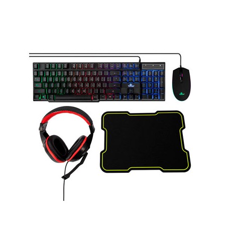 KIT GAMER YEYIAN HYDRA 4 EN, TECLADO, RATON, AUDIFONOS Y MOUSEPAD, ALAMBRICO, USB, NEGRO, YKH-20708