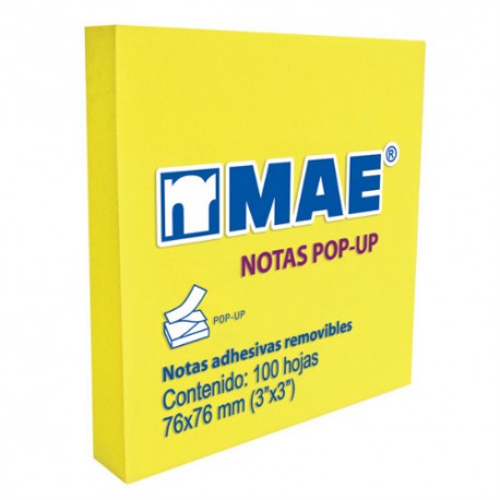 NOTAS ADHESIVAS MAE AMARILLO NEON POP-UP 3X3 100 HOJAS