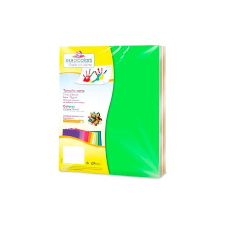 PAPEL CORTADO EUROCOLORS CARTA ARCOIRIS VIBRANTE PAQ C/100