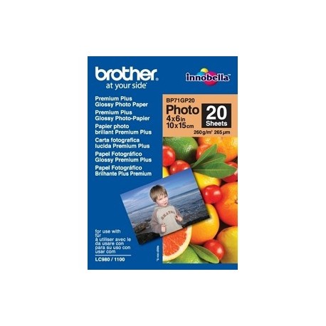 PAPEL FOTOGRAFICO BROTHER BP71GP20  4" X 6"  20 HOJAS