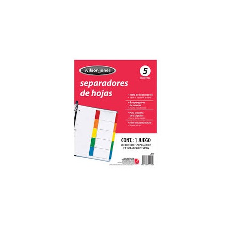 SEPARADOR ACCO TAB  5 DIVISIONES CEJA COLOR MULTIDIVICION