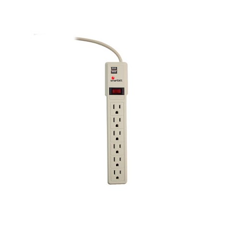 SUPRESOR DE PICOS SMARTBITT SBSS-550J6USB, 550 JOULES, 6 CONTACTOS, 2 PUERTOS USB, BLANCO