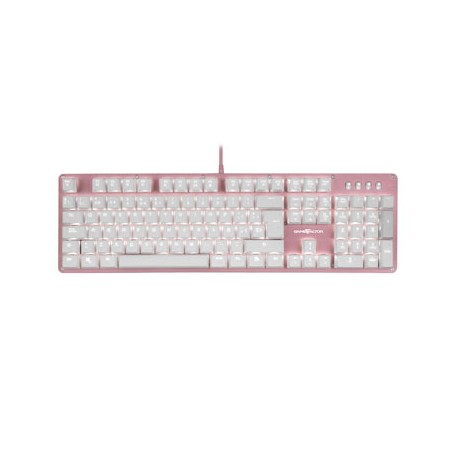 TECLADO GAMER GAME FACTOR KBG400-PK-RD, MECANICO, ALMBRICO, SWITCH RED, ROSA