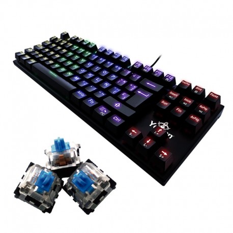 TECLADO GAMER YEYIAN SPARK SERIES 2000 YAT1804, RGB, MECÁNICO, ALAMBRICO, SWITCH AZUL, NEGRO